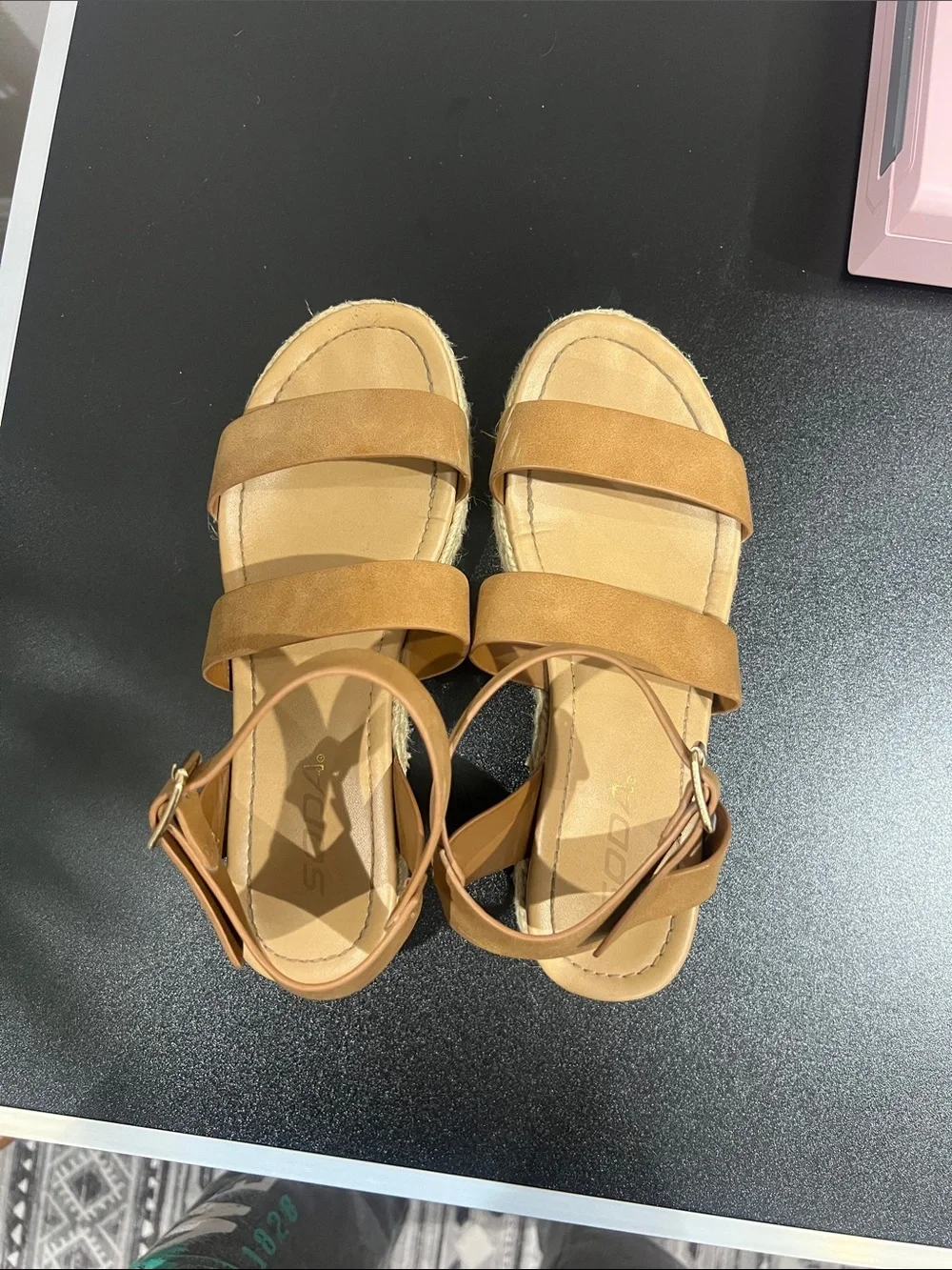 Soda Tan Strappy Espadrille Platform Sandals with Ankle Buckle
